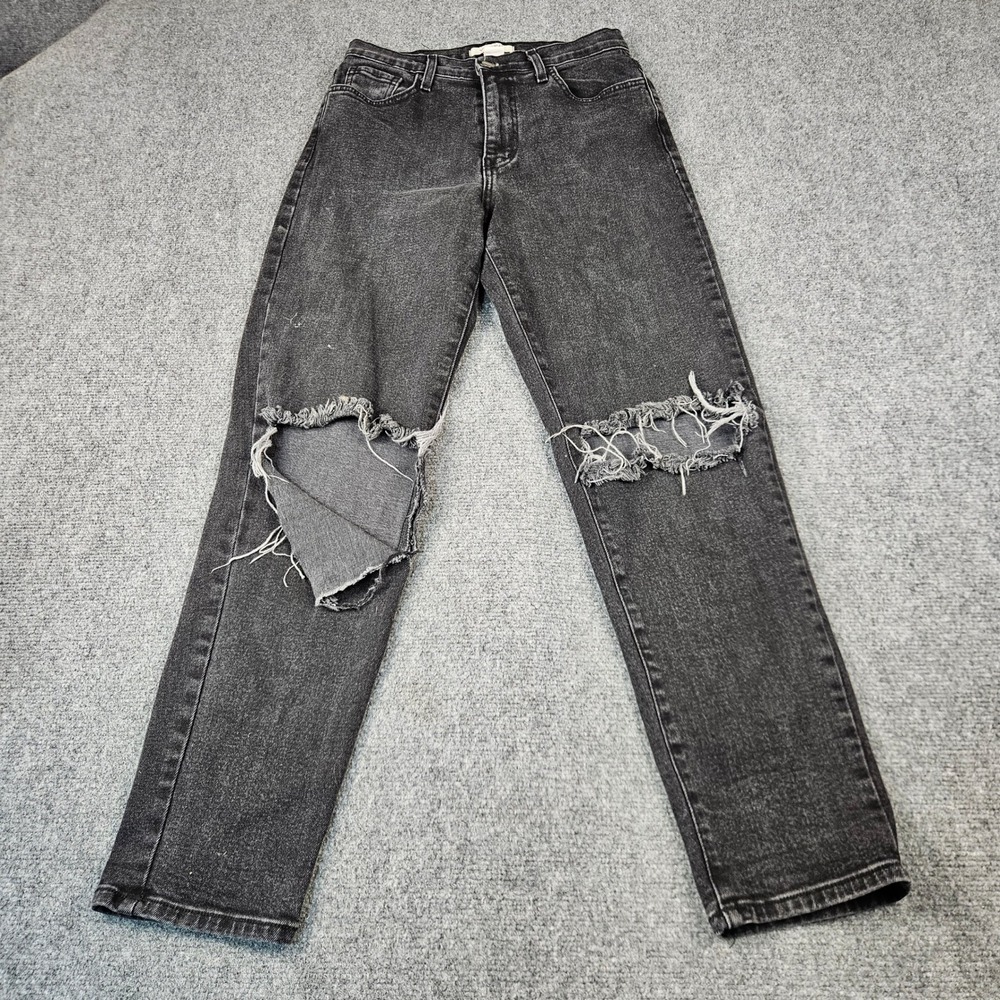 Vibrant M.I.U. Distressed Mom Jeans Black High Waisted Straight Leg P1635 Size 9